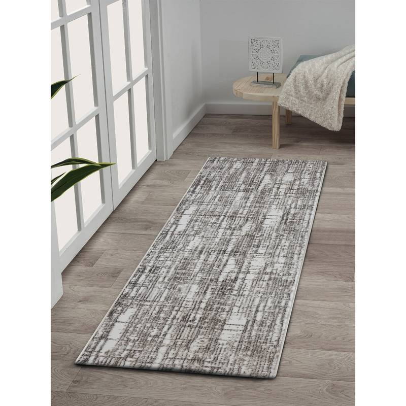 OBSESSIONS Anti-Static Abstract Polyester Floor Runner, Grey (2.5x5 feet)
