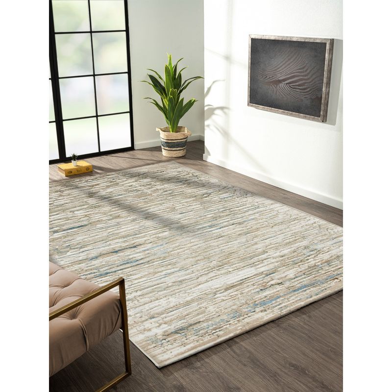 OBSESSIONS Abstract Polyester Carpet, Beige and Cream (4x6 feet)