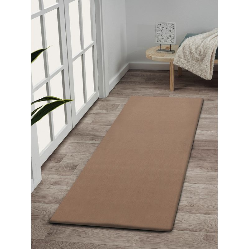 OBSESSIONS Anti-Static Solid Polyester Floor Runner, Dark Beige (2x5 feet)
