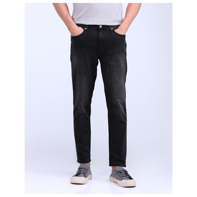 Flying Machine Black Mankle Relax Tapered Fit Stone Wash Jeans (36)