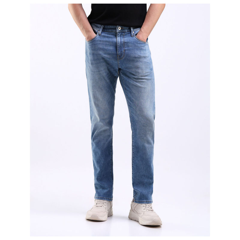 Flying Machine Blue Slash Slim Tapered Stone Wash Jeans (30)