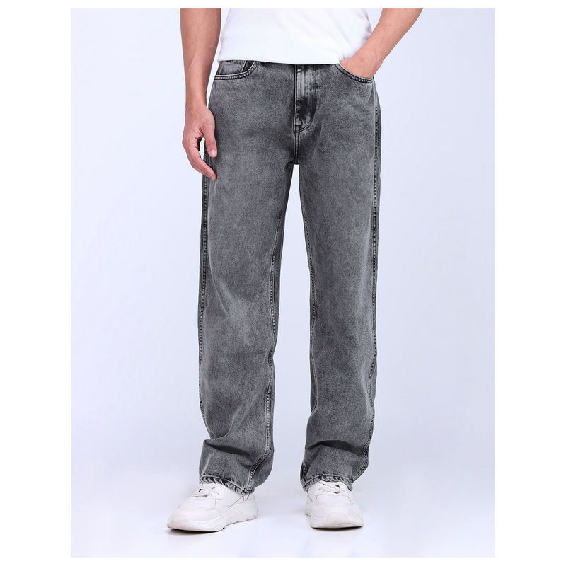 Flying Machine Cobain Black 90S Loose Fit Stonewash Jeans (34)