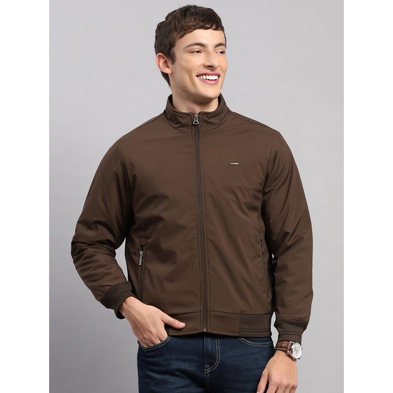 Monte Carlo Men's Regular Fit Solid Zipper Full Sleeve Brown Jacket (L)