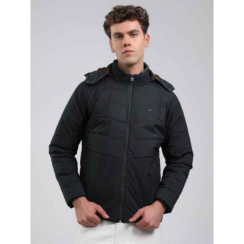 Monte Carlo Men's Regular Fit Solid Zipper Full Sleeve Black Jacket (M)