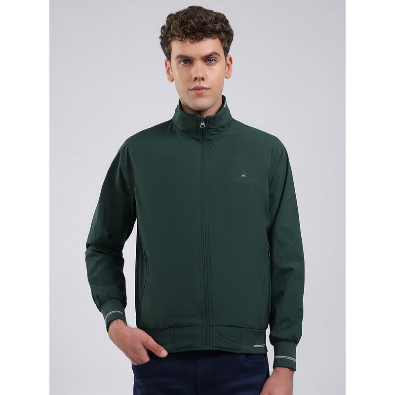 Monte Carlo Men's Regular Fit Solid Zipper Full Sleeve Green Jacket (2XL)