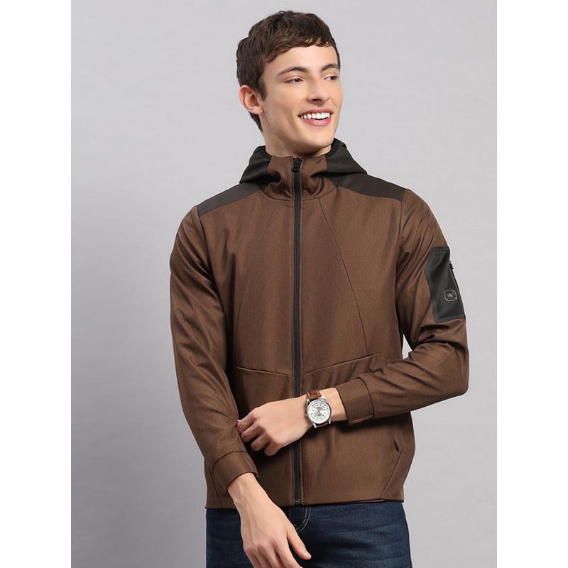 Monte Carlo Men's Regular Fit Solid Zipper Full Sleeve Brown Jacket (M)