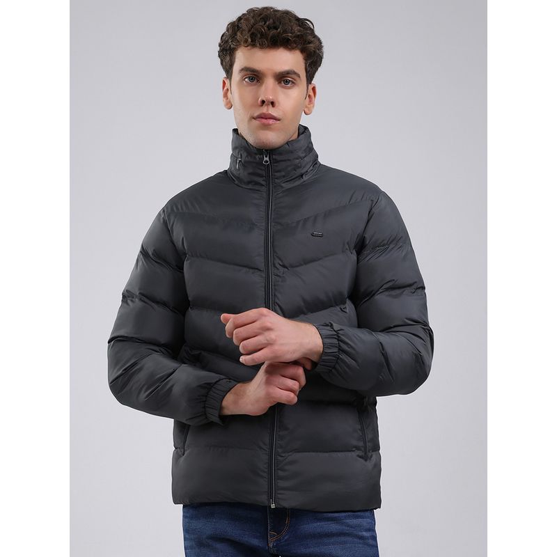 Monte Carlo Men's Regular Fit Solid Zipper Full Sleeve Grey Jacket (XL)