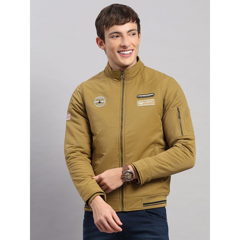 Monte Carlo Men's Smart Fit Solid Zipper Full Sleeve Mustard Jacket (L)