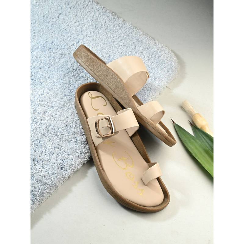 EGOSS Beige Lady Boss Genuine Leather Casual Flipflops (EURO 40)