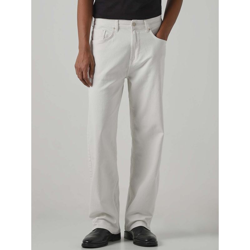 Mufti Off White Cotton Blend Solid Jeans (36)