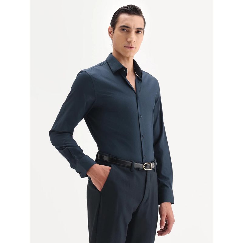 Rare Rabbit Navy Blue Cotton Fabric Collar Regular Fit Plain Formal Shirt (S)