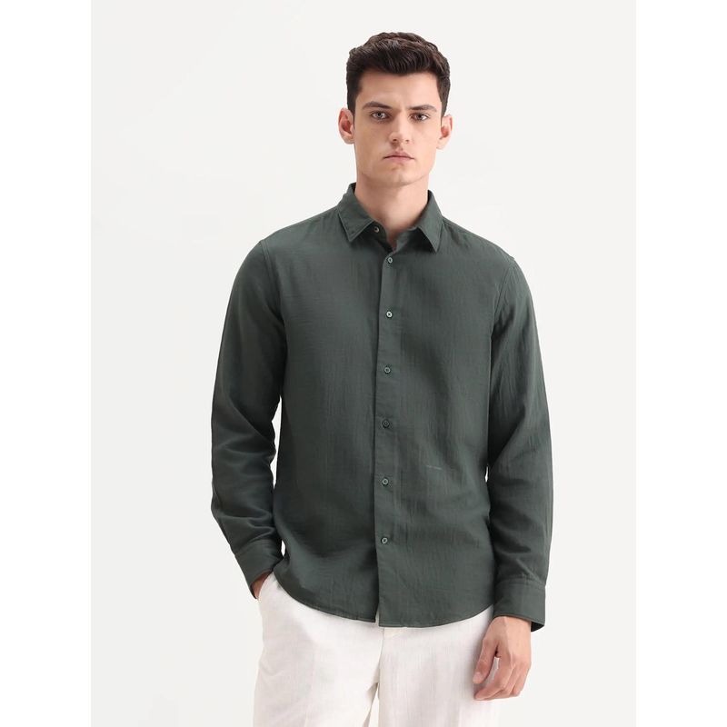 Rare Rabbit Green Regular Fit Plain Casual Shirt (S)
