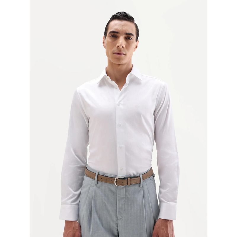 Rare Rabbit White Cotton Fabric Collar Regular Fit Plain Formal Shirt (M)