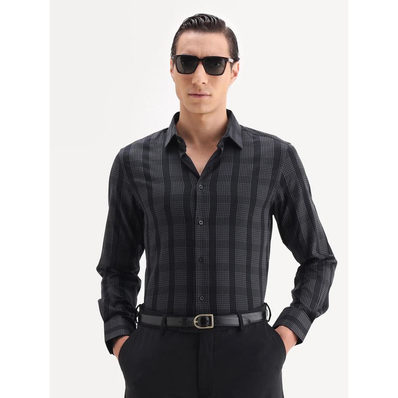 Rare Rabbit Black Cotton Fabric Full Sleeve Collared Neck Plain Formal Shirt (XS)