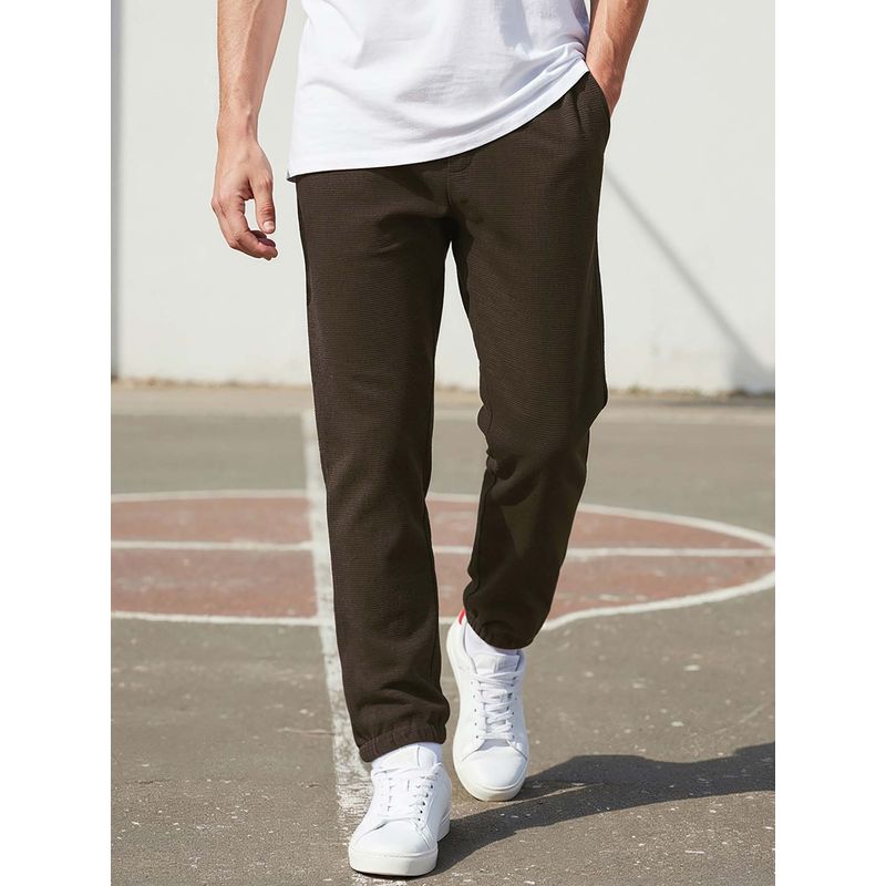 Bewakoof Heavy Duty 1.0 Men's Chocolate Brown Textured Joggers (S)
