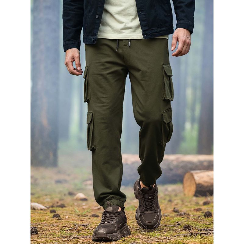 Bewakoof Air 1.0 Men's Winter Moss Green Super Loose Fit Cargo Joggers (S)