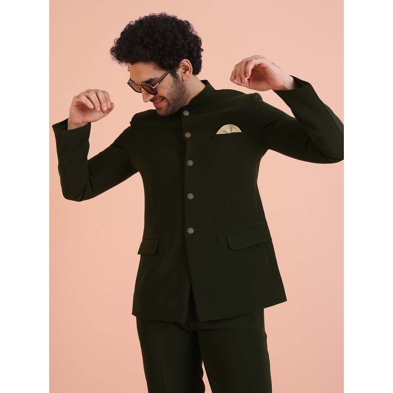 KISAH Men Olive Solid Bandhgala (42)