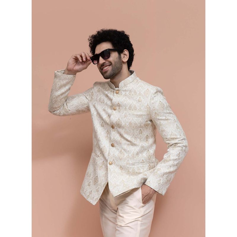 KISAH Men Off White Woven Bandhgala (38)