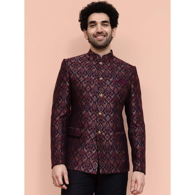 KISAH Men Maroon Woven Bandhgala (40)