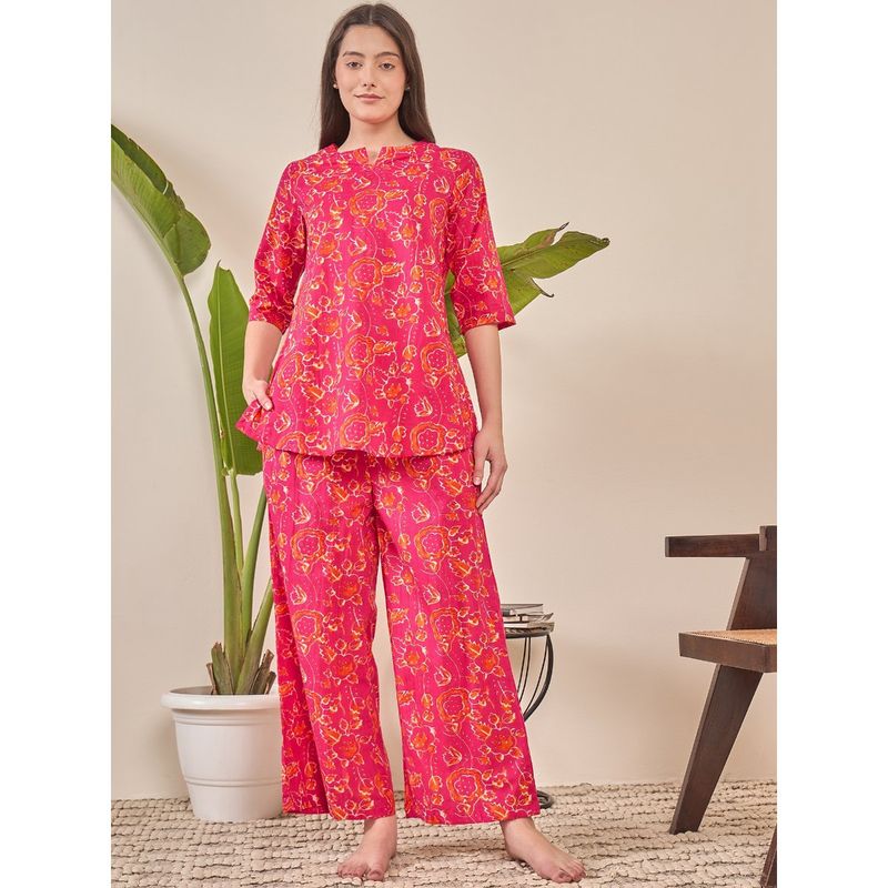 July Nightwear Cotton Pink Long Kurti & Pyjama-Wpc813 (Set of 2) (S)