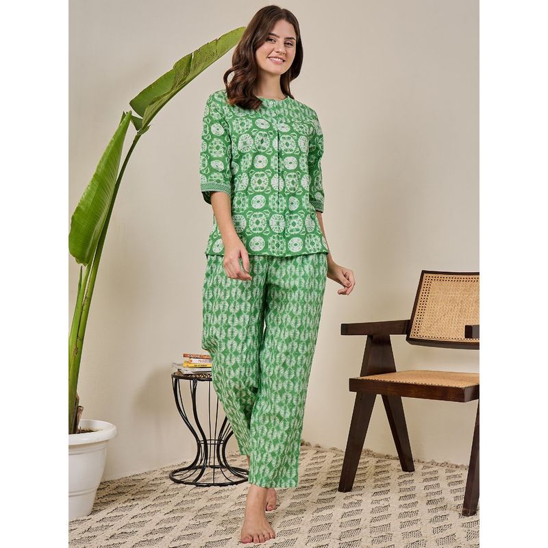 July Nightwear Cotton Green Short Kurti & Pyjama-Wpc834 (Set of 2) (S)