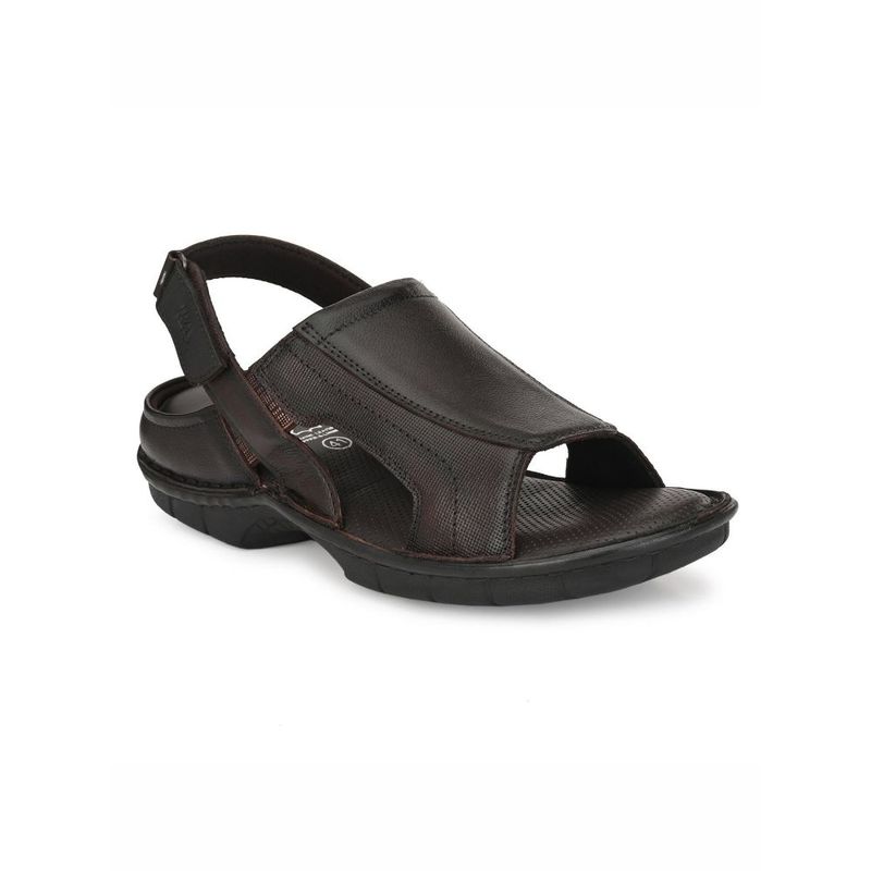 Hitz Brown Leather Sandals With Velcro Closure - Uk 11