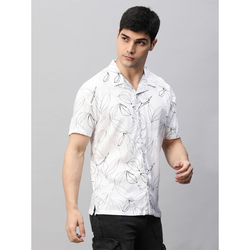 PRONK Mens Cuban Collar Printed Casual Shirt (M)