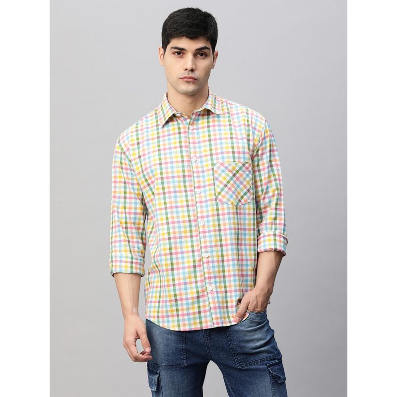 PRONK Mens Casual Multicolored Plaid Relaxed Fit Shirt (S)