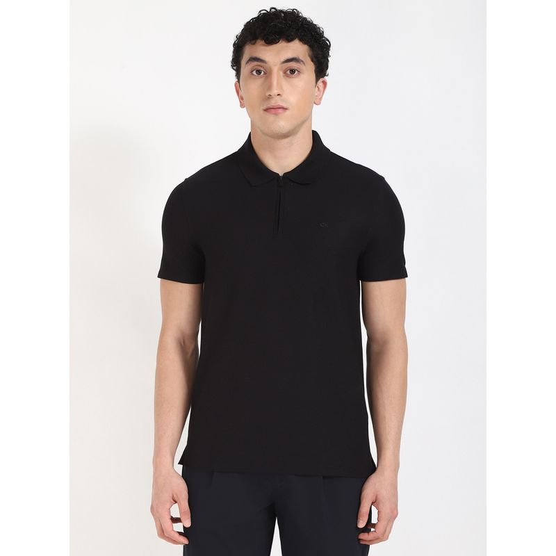 Calvin Klein Black Ss Contrast Tipping Pique Zip Polo T-Shirt (S)