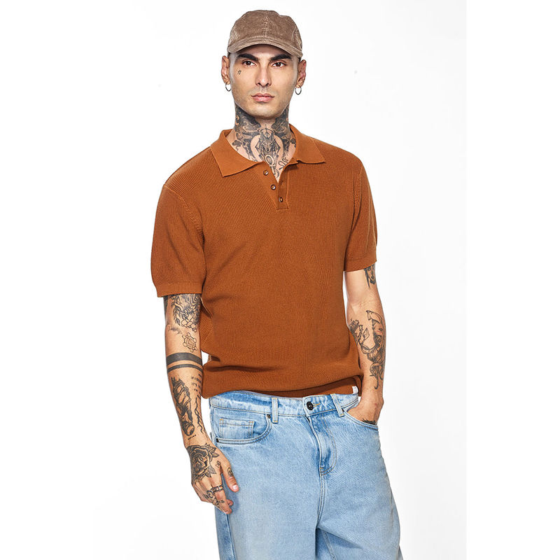 Snitch Core Lab Brown Textured Polo T-Shirt (L)