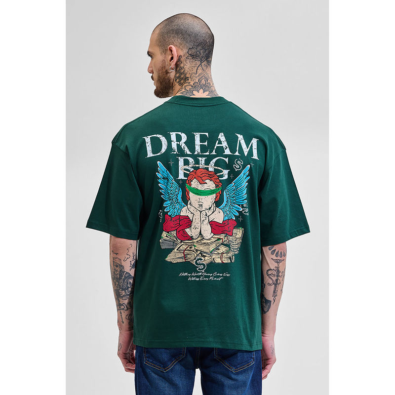 Snitch Dream Big Dark Green Graphic Printed Oversized T-Shirt (M)