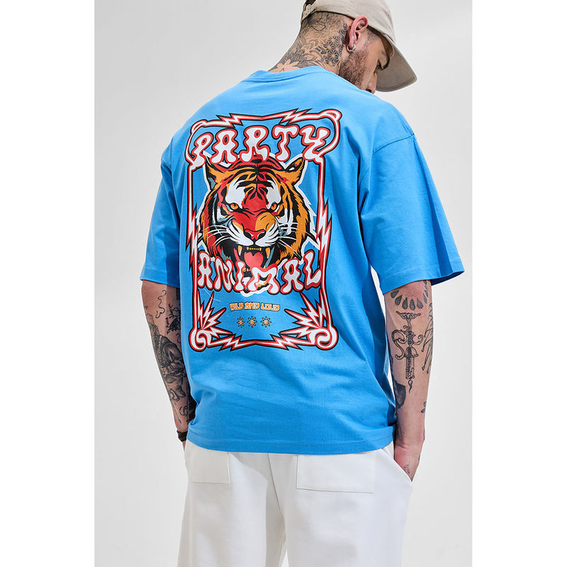 Snitch Party Animal Blue Graphic Printed Oversized T-Shirt (M)