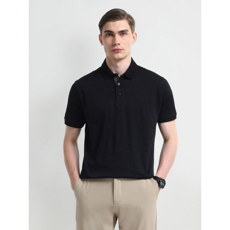 Arrow Black Regular Fit Solid Polo T-Shirt (M)