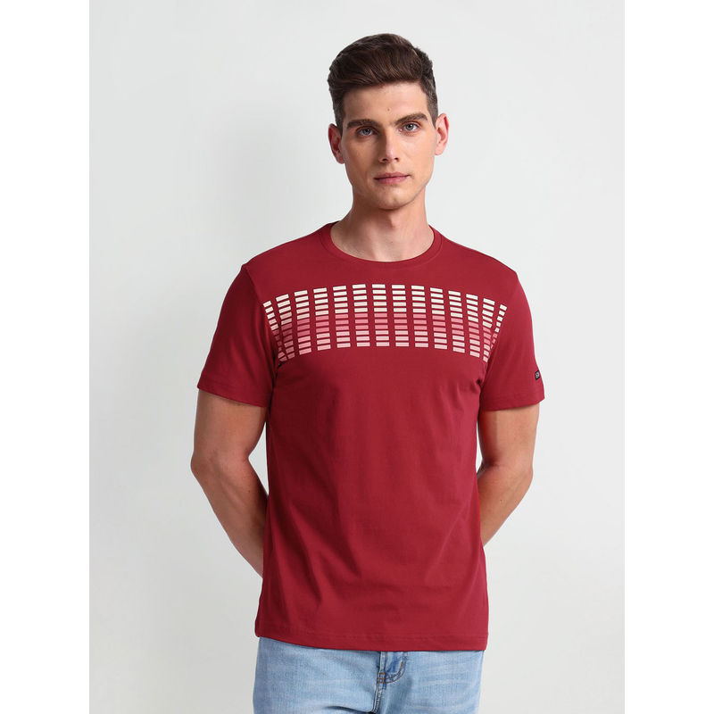 Arrow Sports Printed Red Cotton T-Shirt (S)