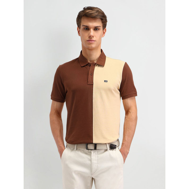 Arrow Sports Brown Colour Block Regular Fit Polo T-Shirt (L)