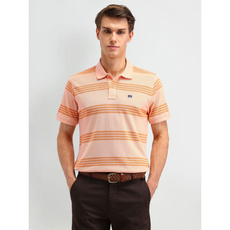 Arrow Sports Orange Horizontal Striped Regular Fit Polo T-Shirt (L)