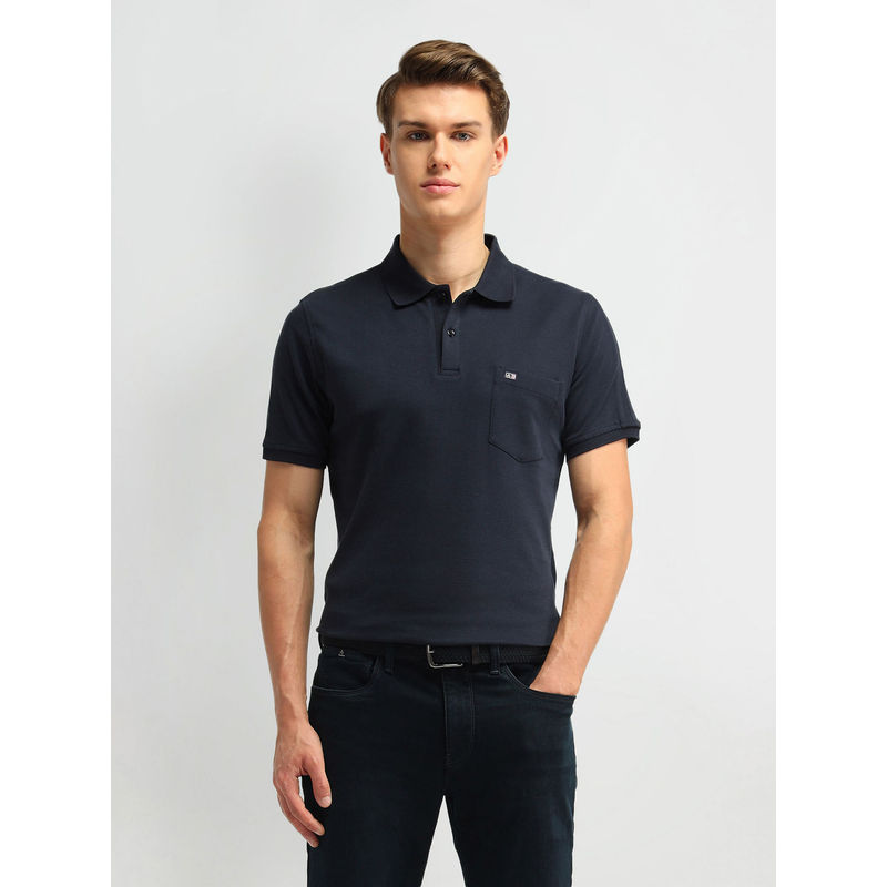 Arrow Sports Navy Blue Solid Cotton Polo T-Shirt (M)