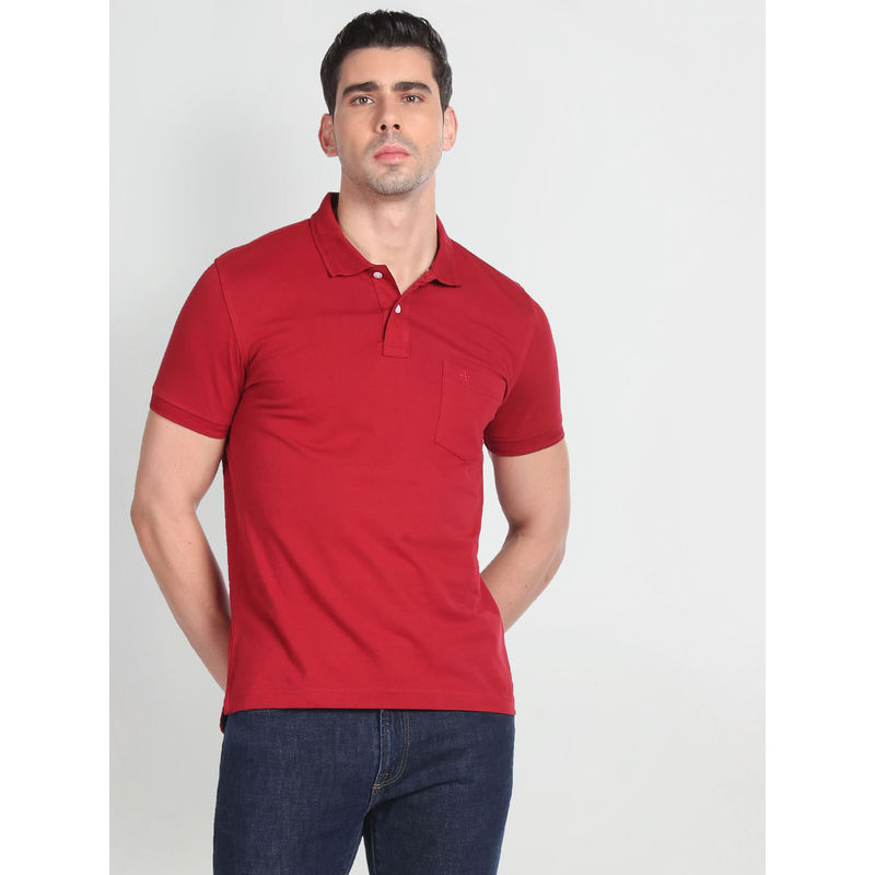 Arrow Sports Red Patch Pocket Solid Polo T-Shirt (S)