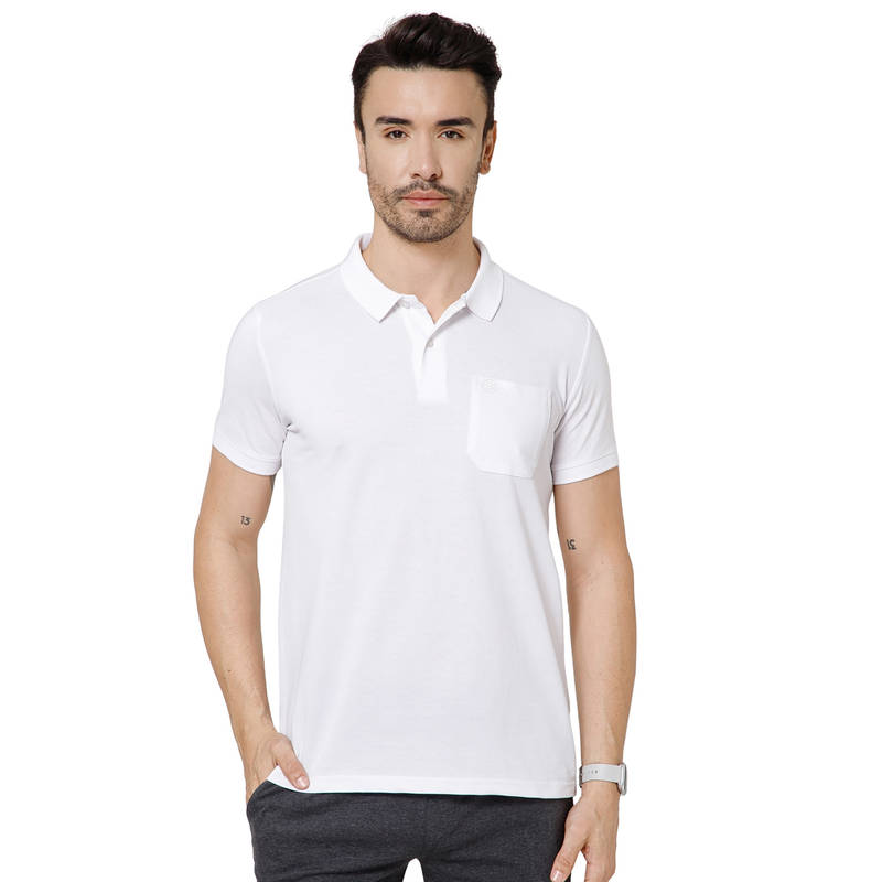 Bodyactive White Solid Cotton-Rich Half Sleeve Polo T-Shirt (M)