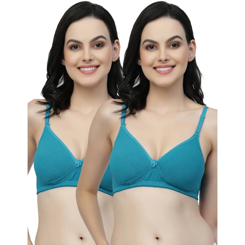Floret Women Lightly Padded Medium Coverage Blue T-Shirt Bra (Pack of 2) (30B)