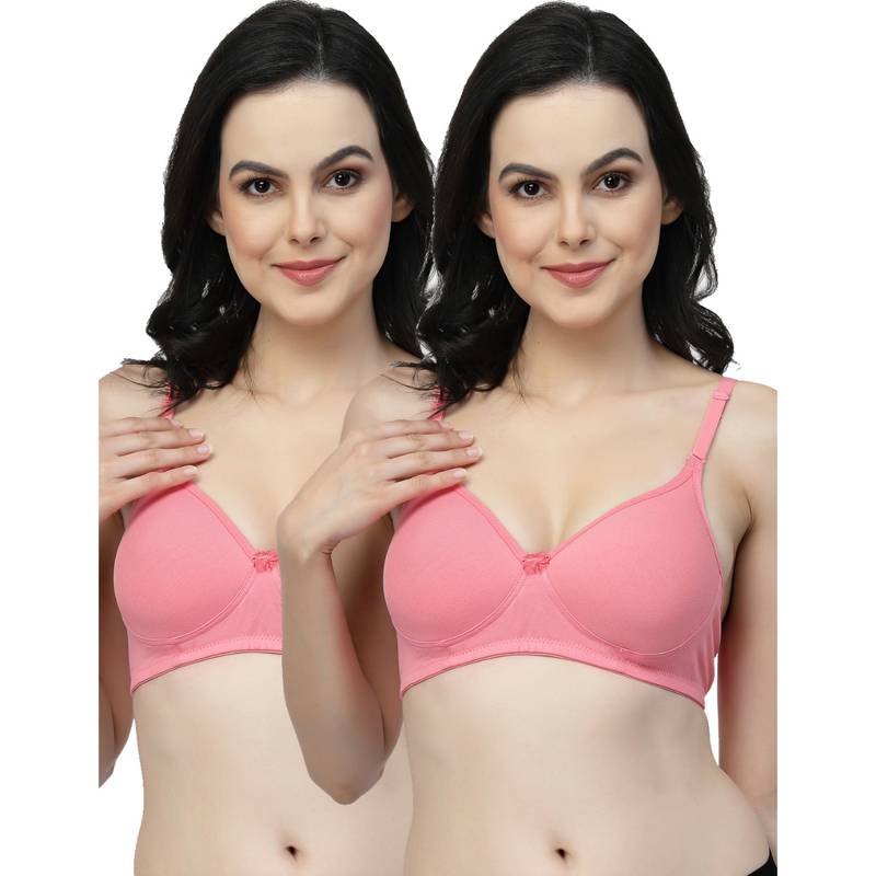 Floret Women Lightly Padded Medium Coverage Pink T-Shirt Bra (Pack of 2) (30B)