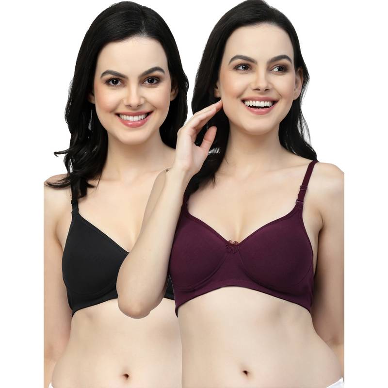 Floret Women Lightly Padded Medium Coverage T-Shirt Bra (Pack of 2) (32B)
