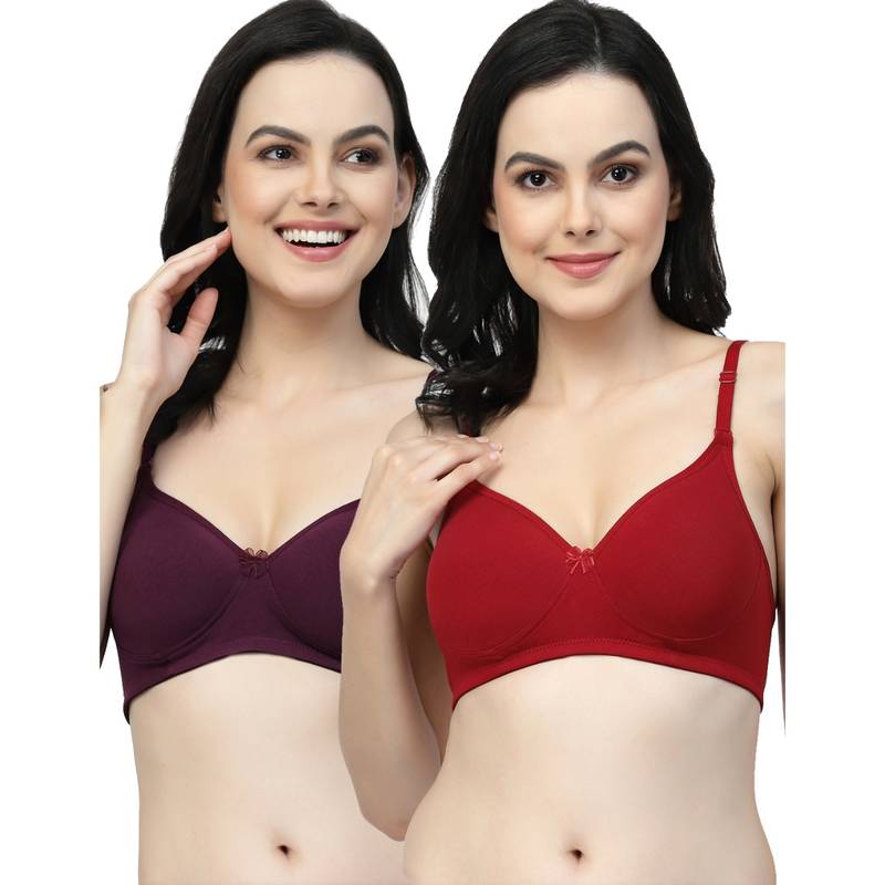 Floret Women Lightly Padded Medium Coverage T-Shirt Bra (Pack of 2) (34B)