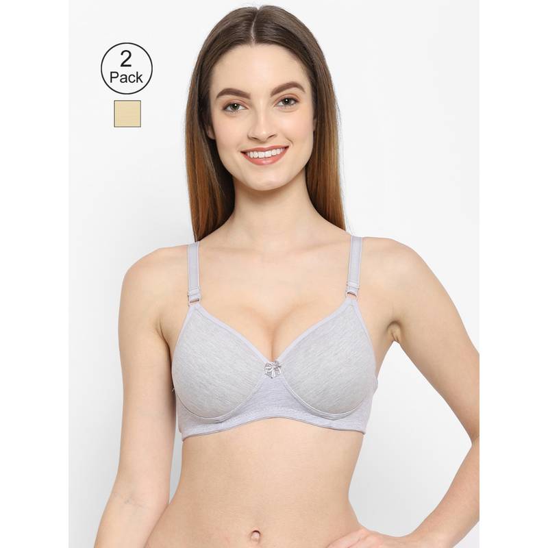 Floret Women Padded & Non-Wired Full Coverage T-Shirt Bra (Pack of 2) (36B)