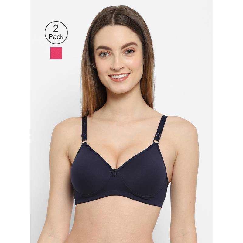 Floret Women Padded & Non-Wired Full Coverage T-Shirt Bra (Pack of 2) (34B)
