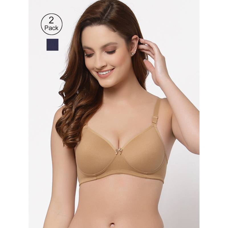 Floret Women Padded & Non-Wired Full Coverage T-Shirt Bra (Pack of 2) (30B)