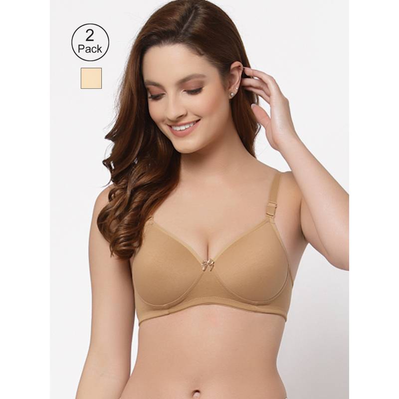 Floret Women Padded & Non-Wired Full Coverage T-Shirt Bra (Pack of 2) (32B)