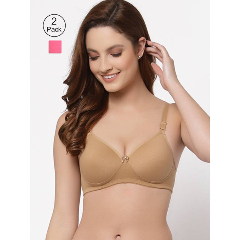 Floret Women Padded & Non-Wired Full Coverage T-Shirt Bra (Pack of 2) (30B)