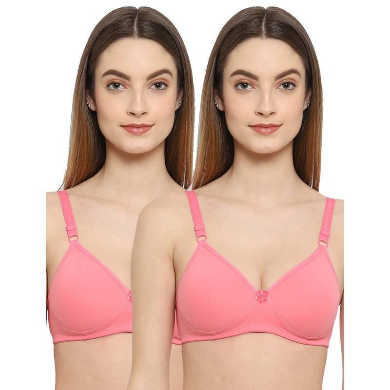 Floret Women Padded & Non-Wired Full Coverage Pink T-Shirt Bra (Pack of 2) (30B)