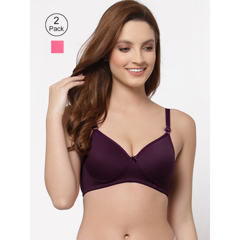 Floret Women Padded & Non-Wired Full Coverage T-Shirt Bra (Pack of 2) (30B)